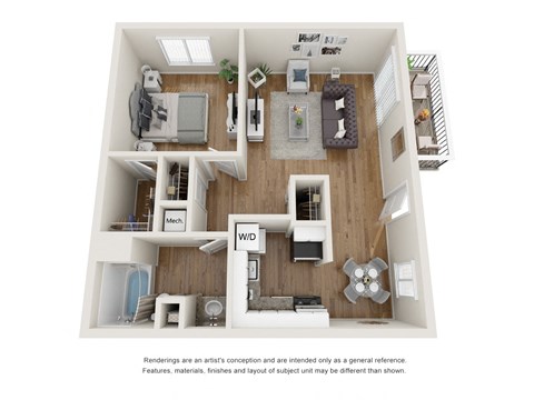 The Cove Floor Plan - One bedroom One bathroom with 661 square feet